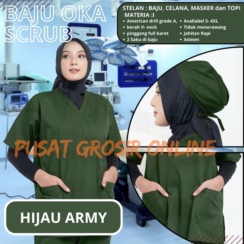 BAJU OK HIJAU ARMI LENGAN PANJANG DAN BAJU OK LENGAN PENDEK DOKTER PERAWAT, BAJU JAGA MEDIS JUMBO