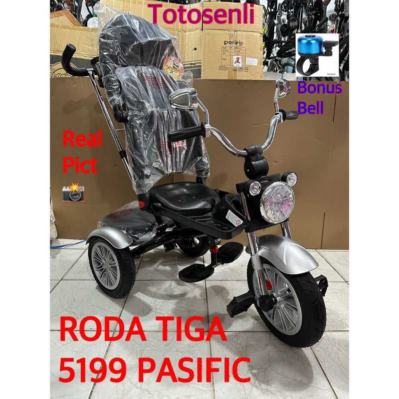 sepeda roda 3 tiga PASIFIC PC 5199 tricycle stroller anak model motor kanopi musik lampu