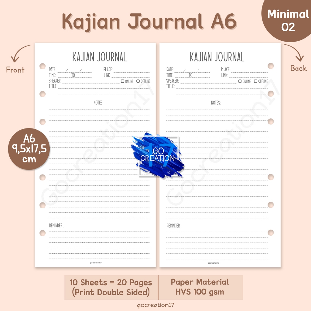 

Buku Planner Refill Kertas Isi Binder Kajian Journal Ceramah Simple Minimalis A6