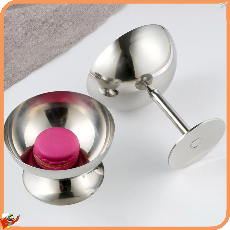 304 Gelas Es Krim Dan Sambal Stainless Muk Kaki Tinggi Pendek Vintage Stainless Steel Silver Cangkir