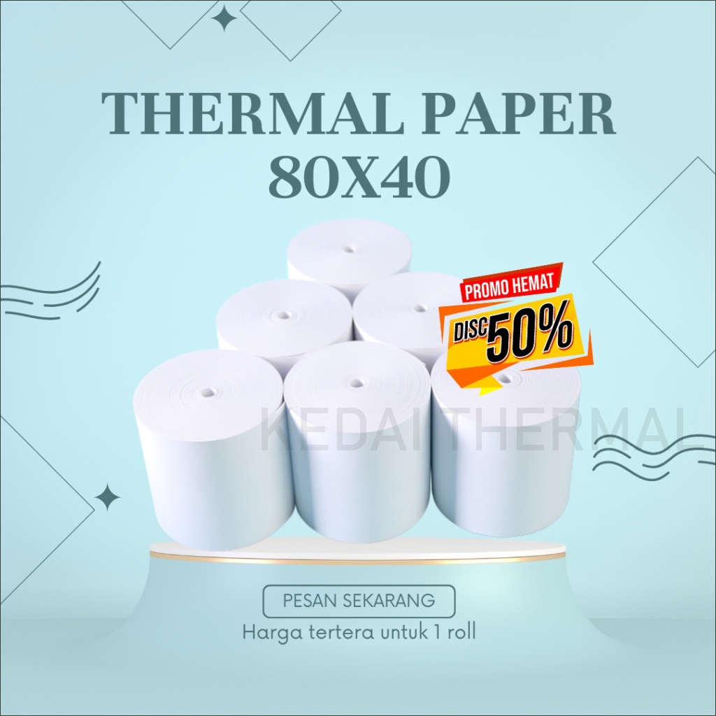 

KERTAS THERMAL STRUK KASIR / PPOB PAPER ROLL 80X40 CORELESS TERMAL POS RECEIPT MINI PRINTER BLUETOOTH 80MM 80X40MM PANDA VSC EPPOS IWARE CORELESS TANPA CORE