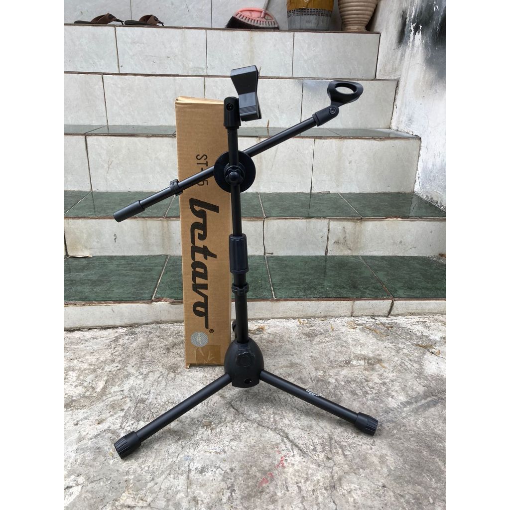 Stand Cagak Mic Pendek Betavo ST-55 ST55 Double Mic ST 55 Tripod Stand Microphone Stand Mic Meja Ori