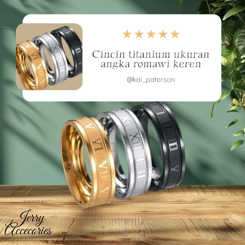 Cincin titanium ukiran huruf romawi anti karat dan tidak luntur untuk pria dan wanita