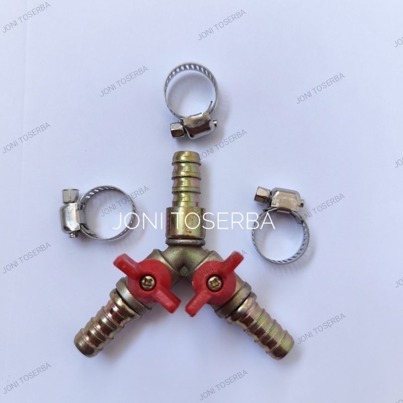 Nepel Sambungan Selang LPG  Y Cabang 3 Dengan Stop Kran