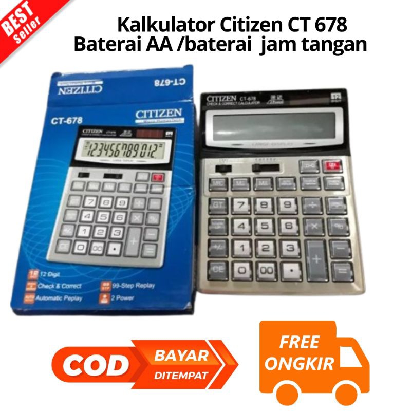 

[JIB] BAYAR DI TEMPAT Kalkulator Citizen CT 678 Kalkulator dagang 12 Digit bisa pake baterai AA atau Baterai jam tangan