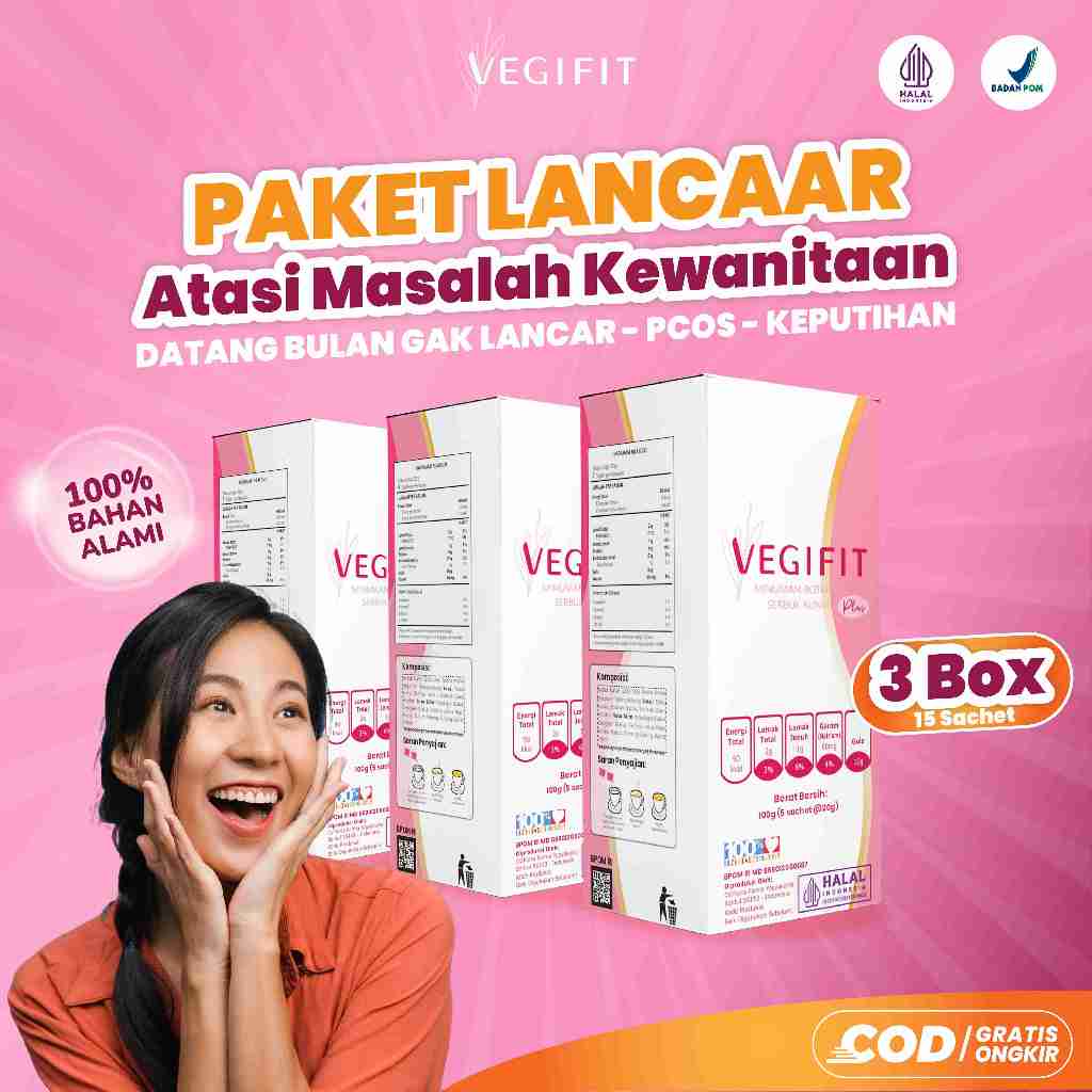 

Minuman Herbal Pelancar Haid Obat Lancar Menstruasi Telat Siklus Solusi Keputihan Kesehatan Wanita Vegifit 3 BOX