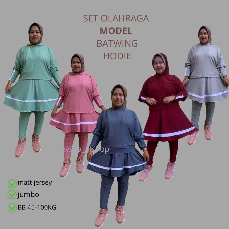 Set Olahraga Wanita Muslim Jumbo Oversize ld 130 One Set laging Rok Sport Baju Senam Aerobik Terbaru