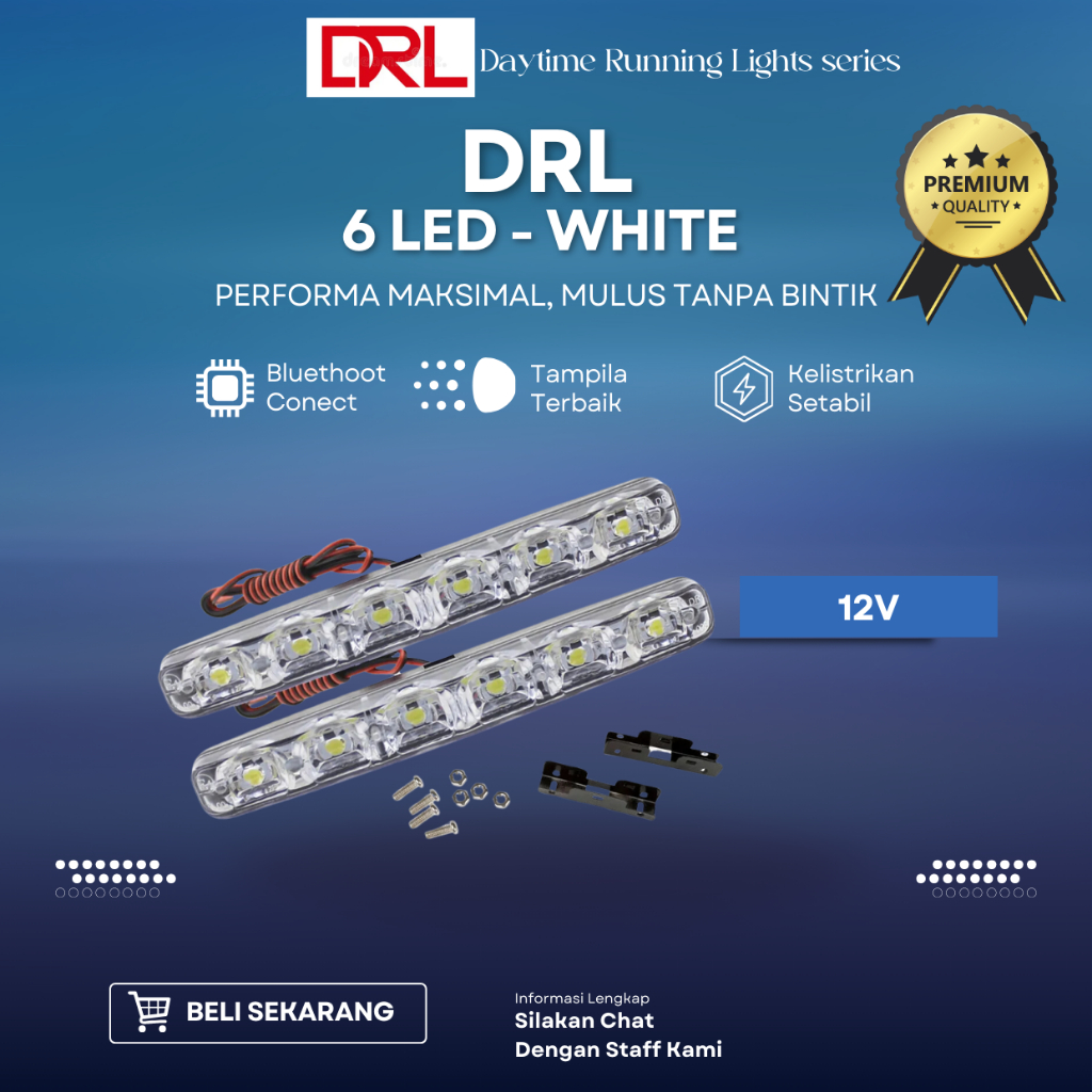 Lampu DRL (Daytime Running Lights) Mobil 6 Mata Putih 12V Super Terang