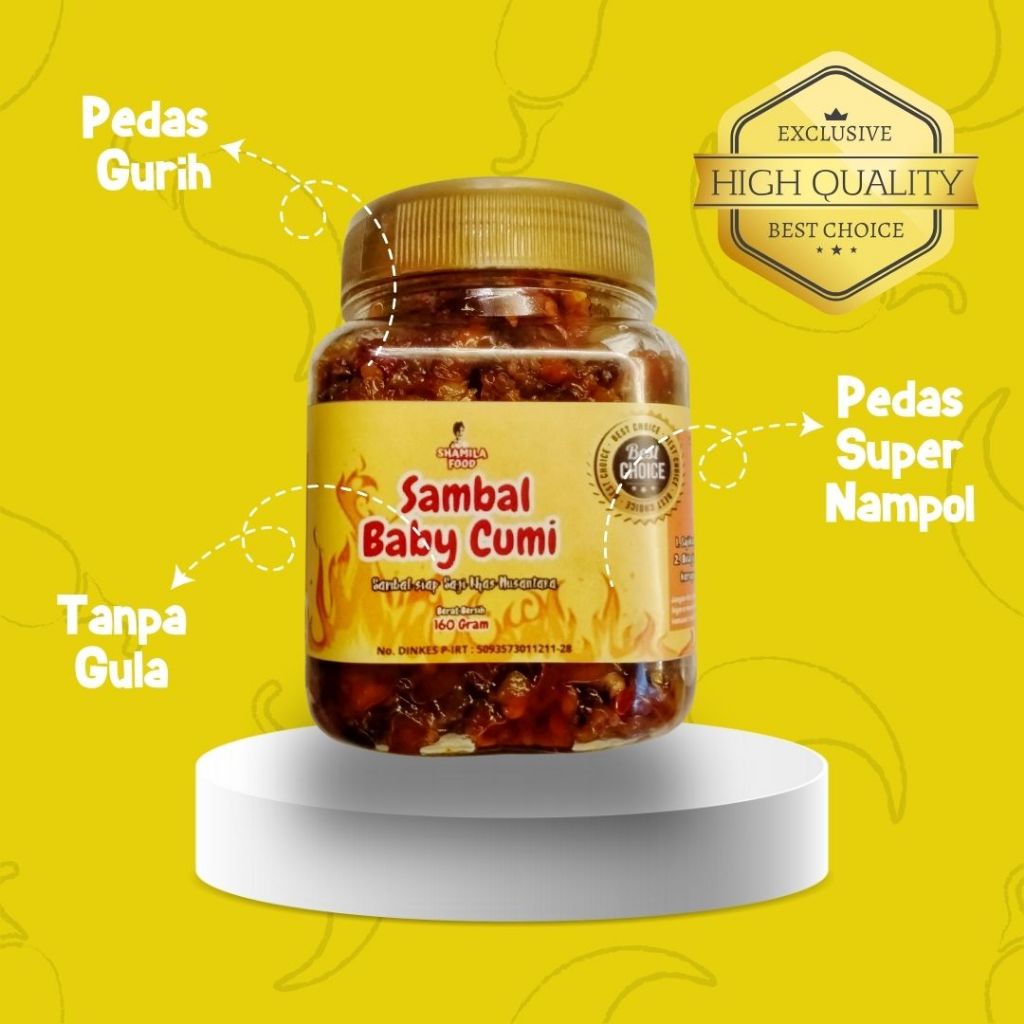 

Sambal Shamila | Sambal Baby Cumi Botol 160 Gram | Sambal pedas Gurih | 100% tanpa Gula