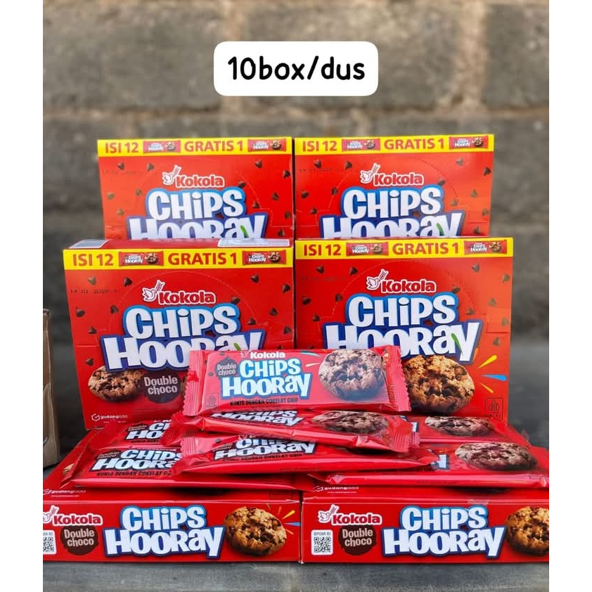 

KOKOLA CHIPS HOORAY SNACK COOKIES COKELAT / CHOCO CHIPS 1BOX (ISI 12PCS EXTRA 1PCS)