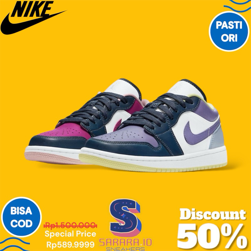 Sepatu Sneakers Women Nike Air Jordan 1 Low SE Mismatched Purple Magenta