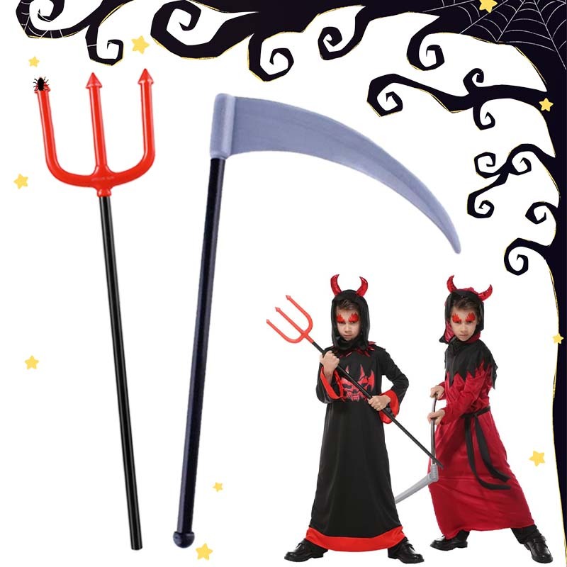 Tongkat Devil Halloween Sabit Kapak Pencabut Anak Halloween Devil Pisau Tongkat Devil Trisula Grim R