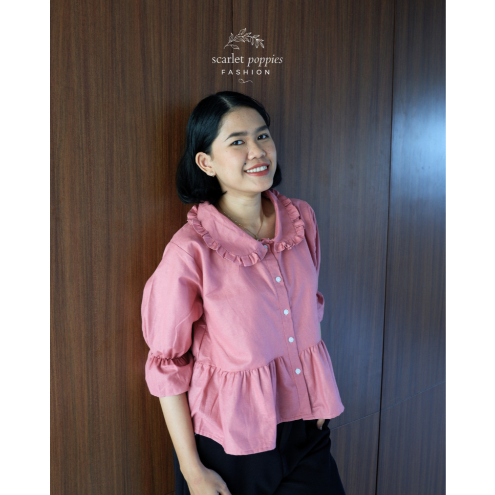 Blouse Tangan Panjang Warna Pink // Blouse Korea Atasan Wanita Kekinian // Baju Kerja Blouse Main
