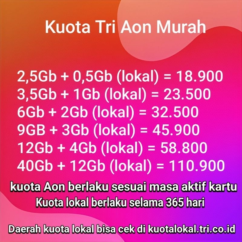 Kuota Tri Aon murah