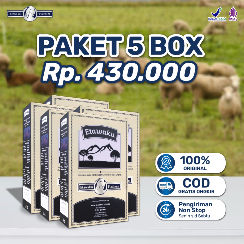 

Etawaku Platinum Paket 5 box Susu Kambing Etawa Mampu Atasi Sesak Nafas Dan Nyeri Sendi