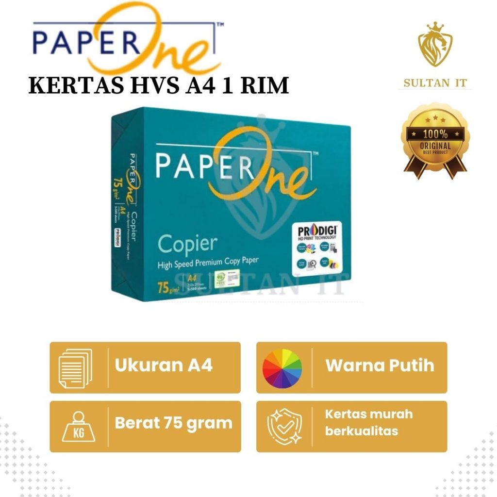 

Kertas HVS Paper One A4 75gsm 1 Rim / HVS A4 100gsm Isi 100 Lembar Putih Kertas Fotokopi Print