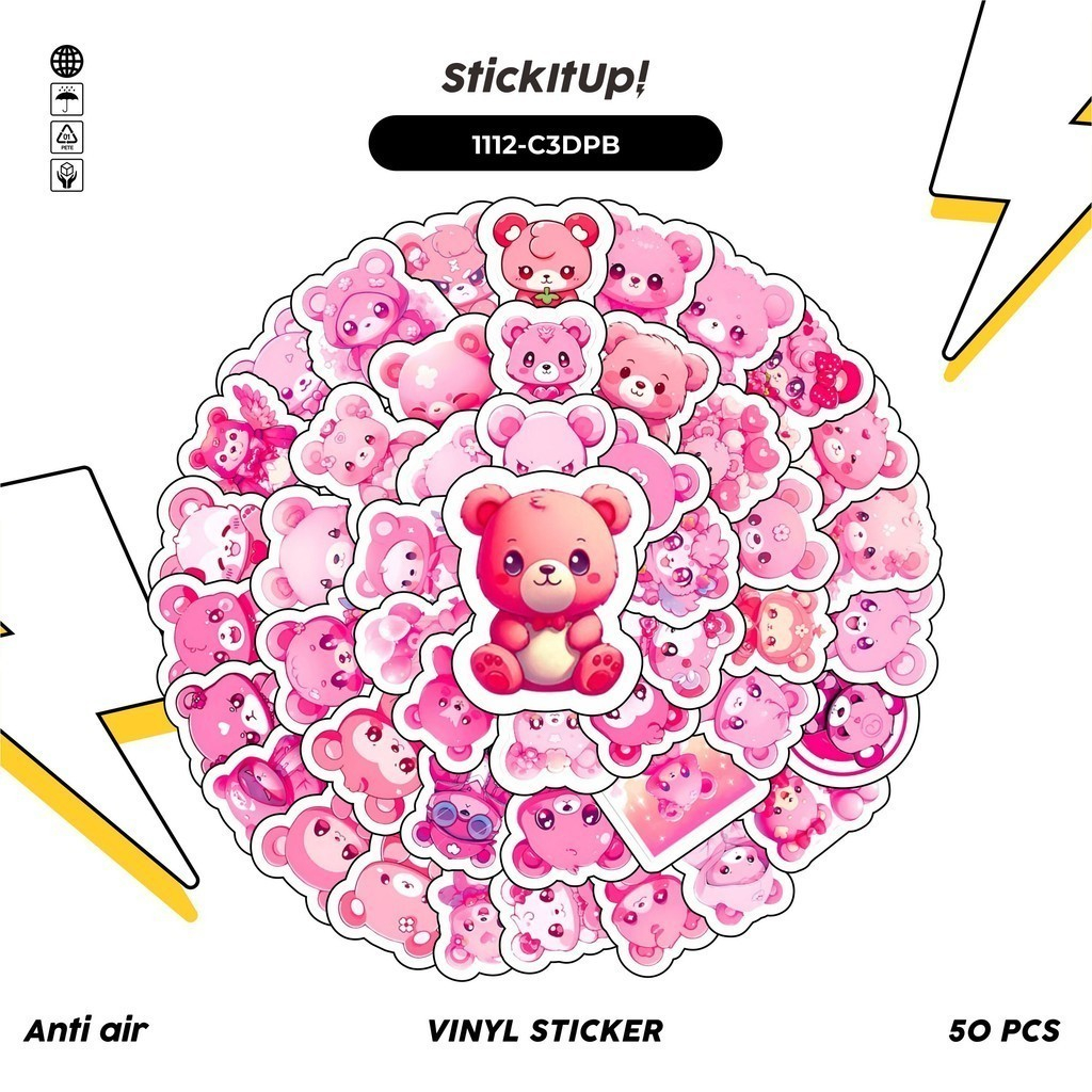 

COD✨ 100 Pcs Stiker 3D Beruang Pink Anti Air Untuk Dekorasi Notebook Sepeda Skateboard Handphone DIY