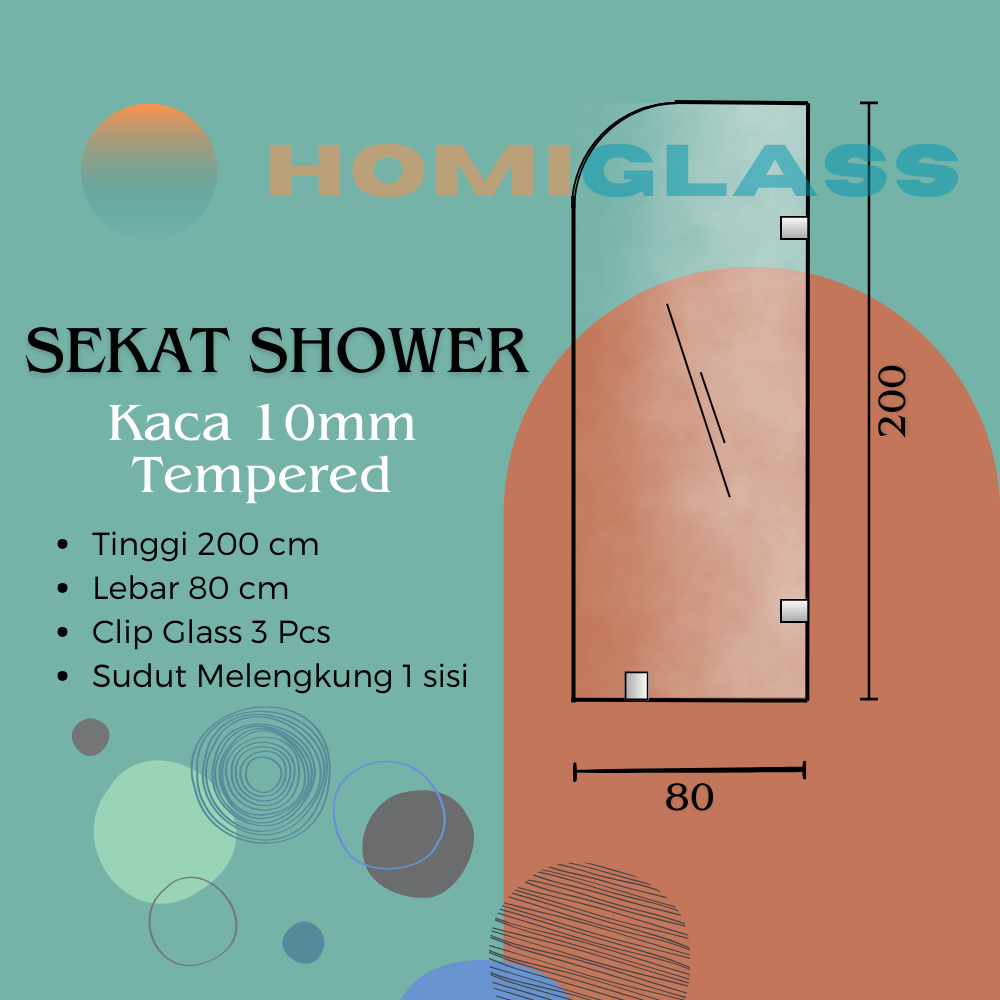 

Sekat Shower Sudut R 200 x 80cm Kaca Tempered 10mm / Kaca Mati / Shower Screen / Kaca shower