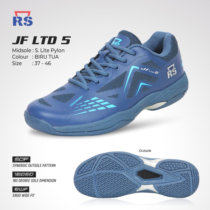 Sepatu Badminton RS JF ltd 5 / Rs Jeffer Ltd 5 Biru Tua Original