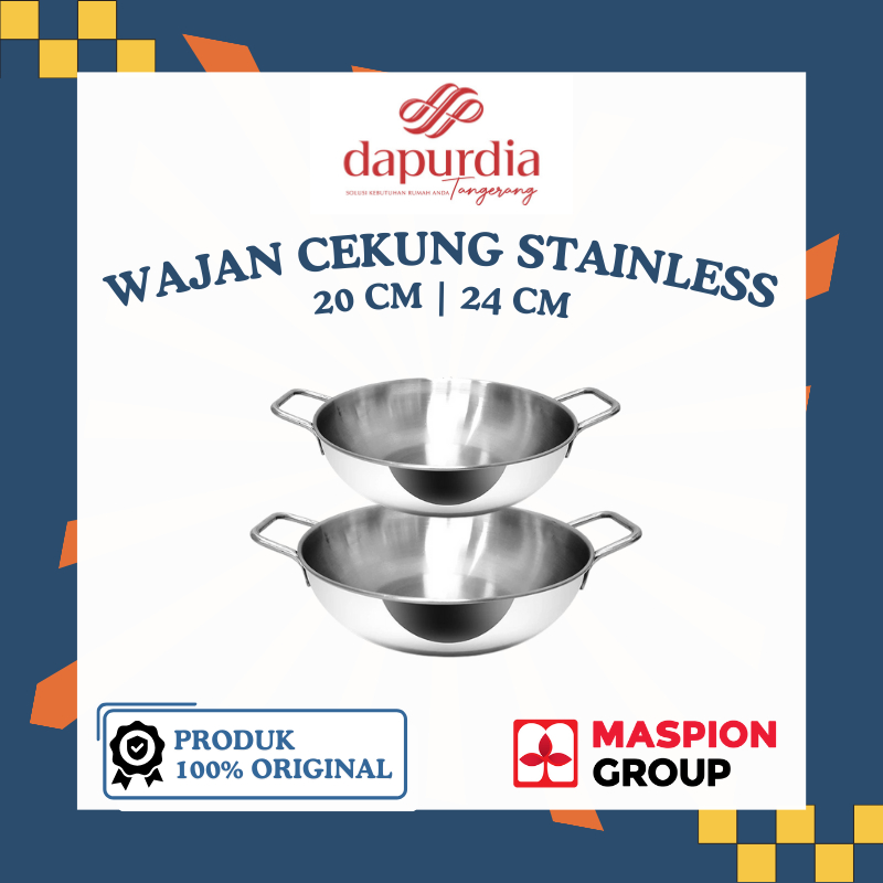 Maspion Wajan Wok 20cm - 24cm Wajan Penggorengan Bahan Stainless Steel Anti Karat - DTG