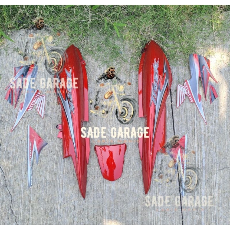 Cover body bodi kanan kiri tirev tiger revo maroon merah hitam biru fulset full set striping