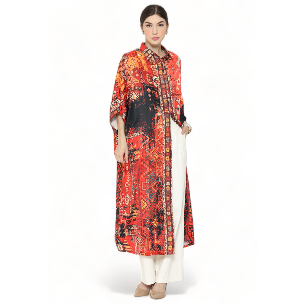 Kanzi Collection Orange Collared Button Kaftan