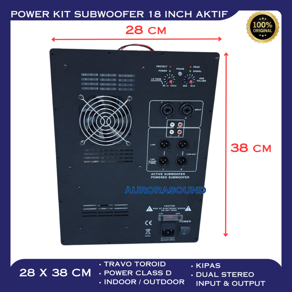 POWER KIT SUBWOOFER 28X38 CM AKTIF 1500 WATT MESIN SUBWOOFER AKTIP