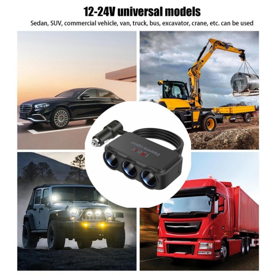 lighter charger socket mobil 120w spliter type c fast charging d29