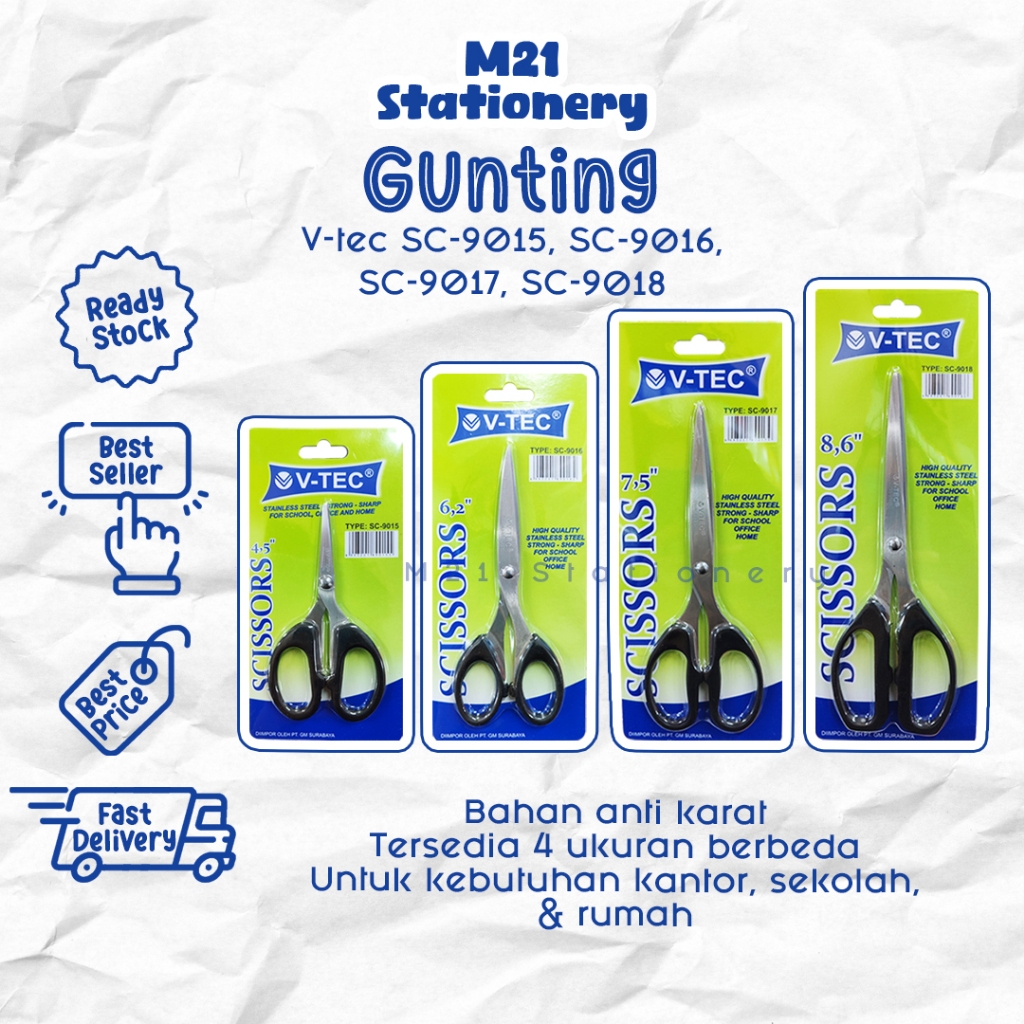 

GUNTING V-TEC SC-9015 SC-9016 SC-9017 SC-9018 / VTEC SC9015 SC9016 SC9017 SC9018 GUNTING STAINLESS STEEL ANTI KARAT ALAT POTONG KERTAS BESAR SCISSORS ALAT TULIS KANTOR SEKOLAH KAMPUS KULIAH ATK KAMPUS SEKOLAH MURAH LENGKAP / M21 STATIONERY JOGJA