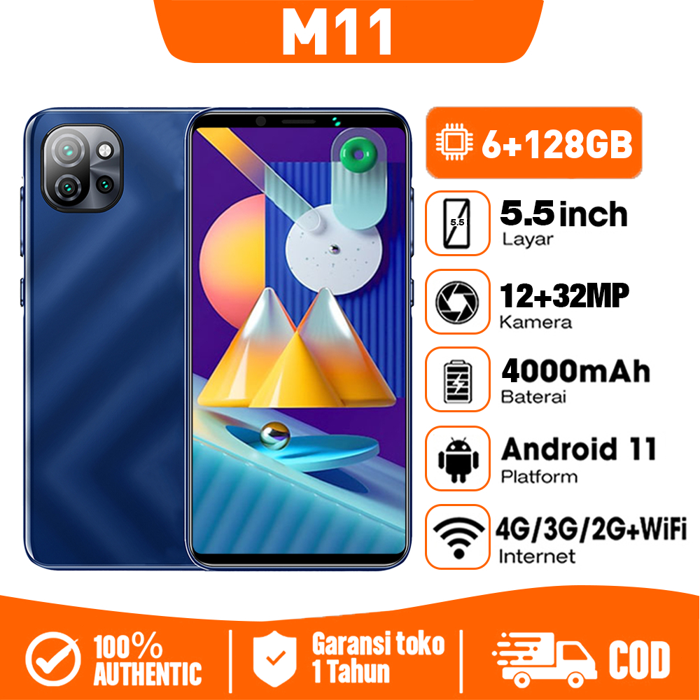 hp murah M11 besar RAM 6/128GB 12+32MP HD AI Camera 4000mAh hpmurah promo 1 jutaan handphone Android