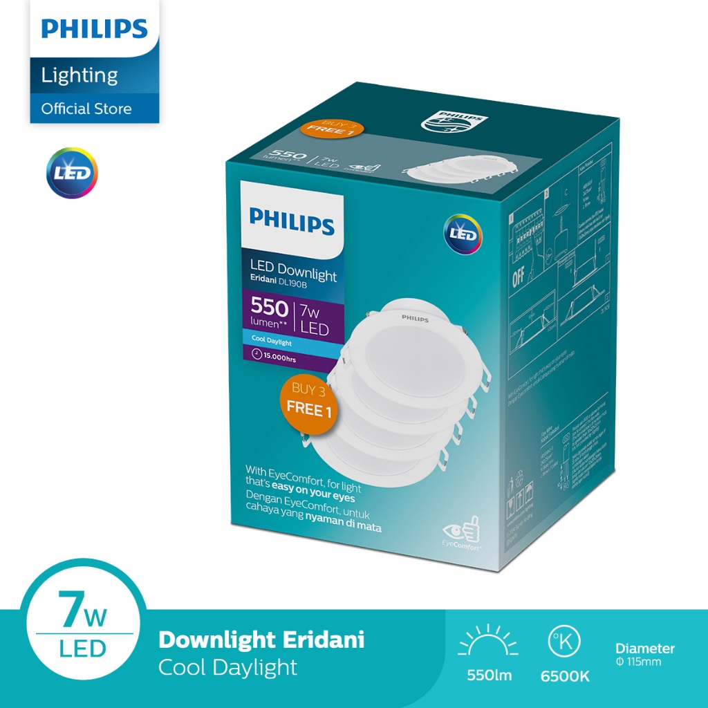 Philips Multipack Downlight Eridani DL190B LED6 D100 7W 865 WH