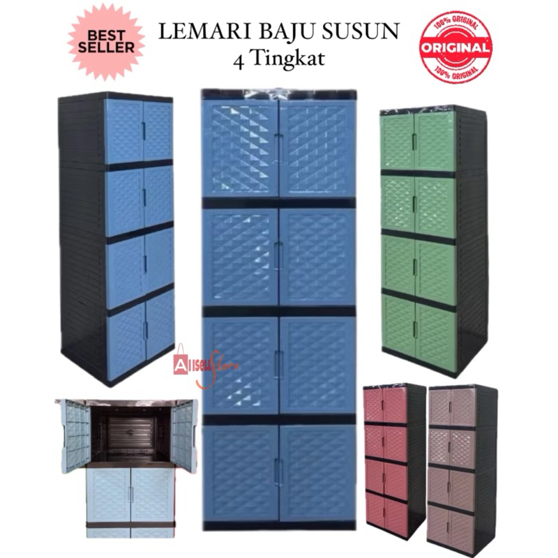 (BISA COD) PROMO Lemari Baju 4 susun Plastik Persegi / Rak Baju Tingkat Jumbo / Rak Baju Bayi / Rak 