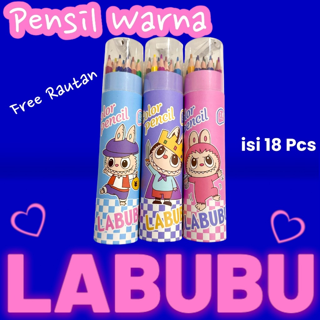 

Pensil Warna Karakter LABUBU Monster Tabung isi 18 Pcs Free serutan gambar 1 Tabung warna warni