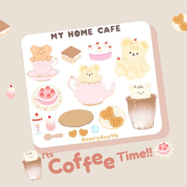 

STICKER SHEET DEKO JURNAL | KISS CUT WATERPROOF | THE HOME CAFE | BEARYBOOTH