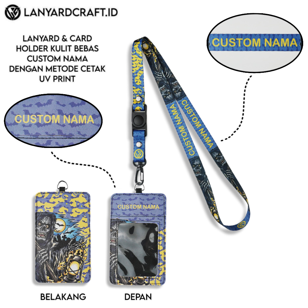 

V2 Id Card Holder Leather Custom + Lanyard Custom Nama Grim Reaper Series Gantungan Tali Lanyard Holder Id Card Kulit UV Print