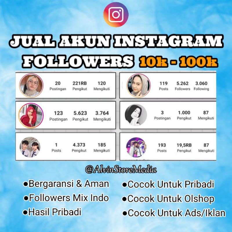 JUAL AKUN INSTAGRAM FOLLOWERS 10K - 100K