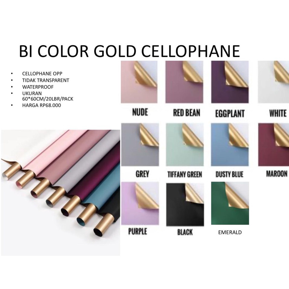 

Kualitas Handal 2lembar Bi color gold cellophanekertas bungawrapping paper