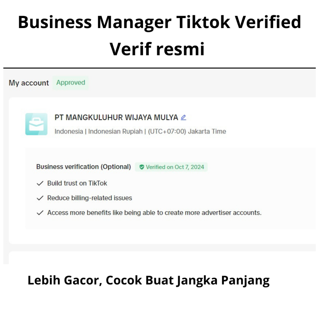 Akun Tiktok Business Manager Verified Resmi