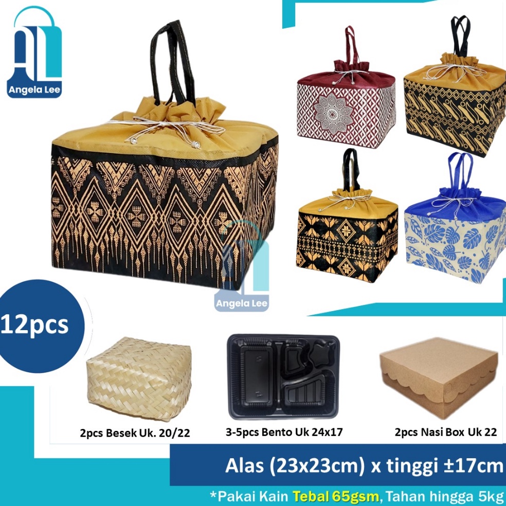 

Lebih Meriah 12pcs Tas Kain Serut Motif Batik utk 2dus 22x22 Goodie Bag Hajatan syukuran spunbond besek