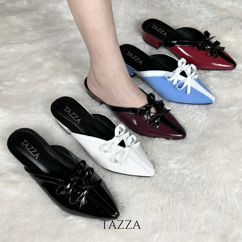 Sepatu Mules Wanita TAZZA Jisoo Heels 3cm Merah Hitam Putih Burgundy Sendal Cewek