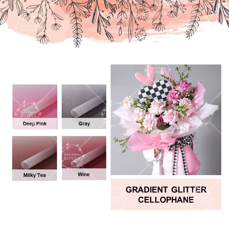 

Sekarang Viral 5 Lembar Cellophane Gradient Glitter Flower Wrap Kertas Buket Bunga