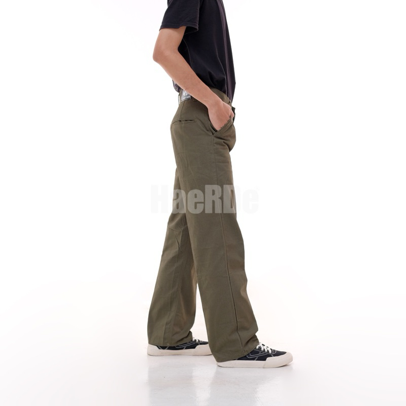 HaeRDe - Celana Chino Panjang Pria Standar Oversize Straight Fit Army Outfit Cowok Skena Kekinian Si