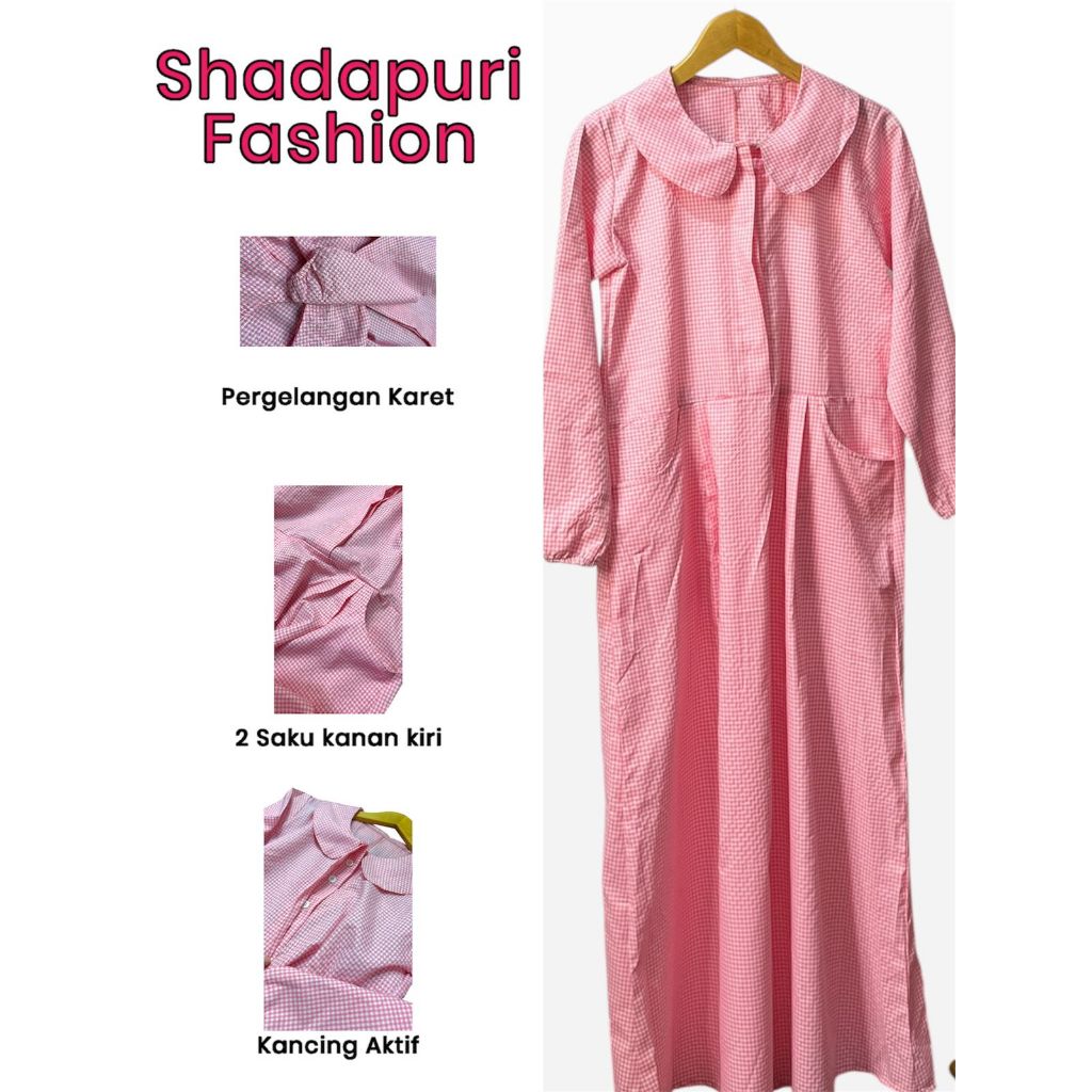 midi dress muslim terbaru lengan panjang long Tunik kekinian katun premium kotak-kotak