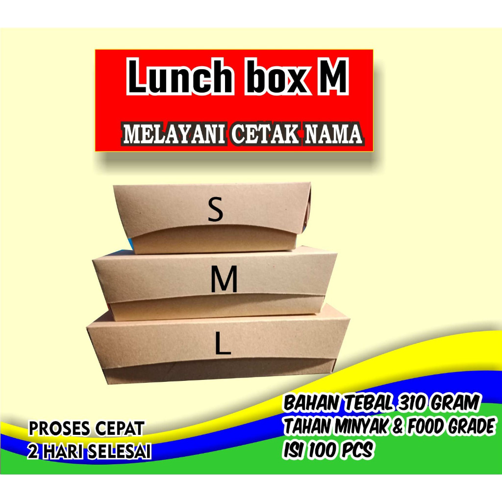 (isi 3000 pcs) lunch box paper 310 gram ukuran M  , bisa SABLON NAMA/ dus ayam geprek custom