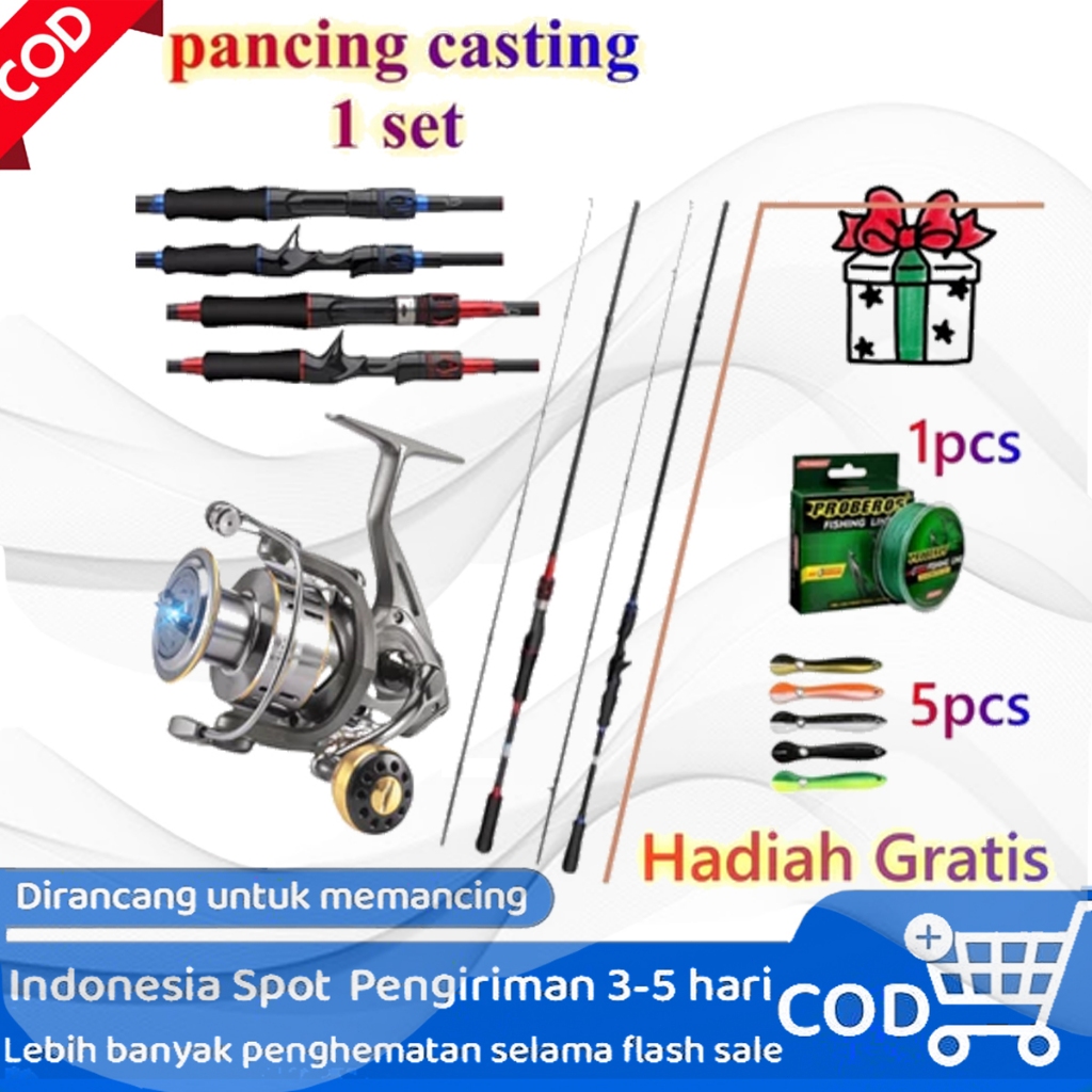 DAIWA Pancing Casting 1 Set Reel Pancing 1000-7000 Reel Power Handle Daido Joran 1.65m-2.7m bc Murah