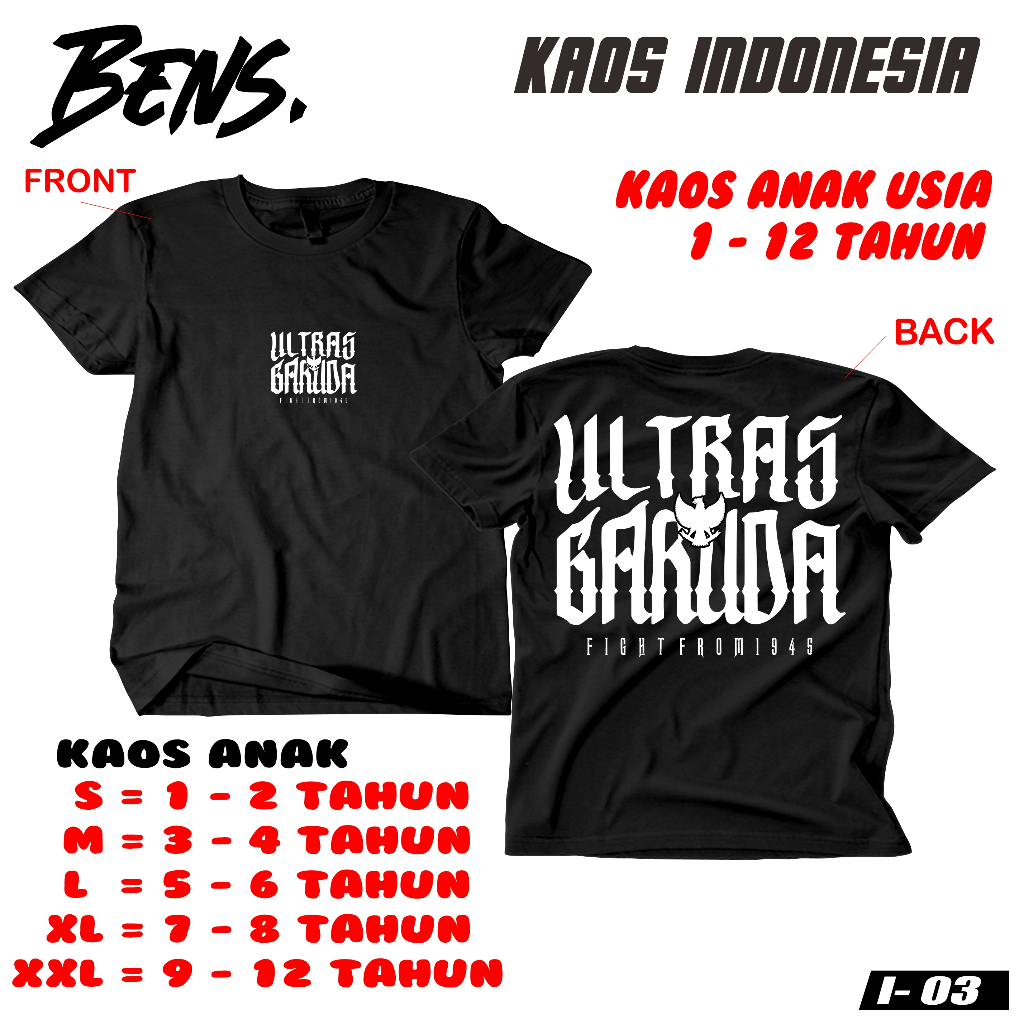 KAOS ANAK  ULTRAS GARUDA MADE IN INDONESIA - KAOS PECINTA BOLA Combed Panjang Sablon Unisex Distro P