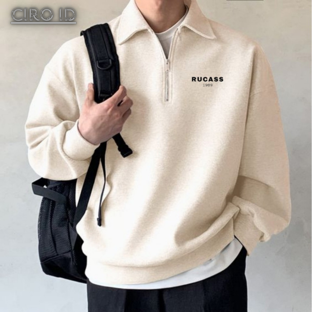 ZIPPER SWEATSHIRT JAKET SWEATER PRIA KERAH HALF ZIP