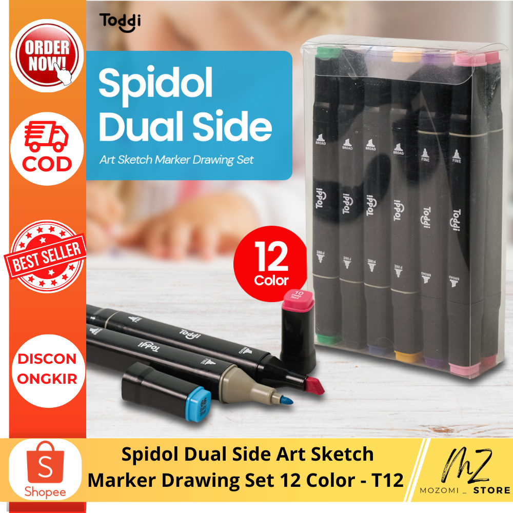 

Spidol Dual Side Art Sketch Marker Drawing Set 12 Color - T12 / aksesoris mengambar / alat tulis