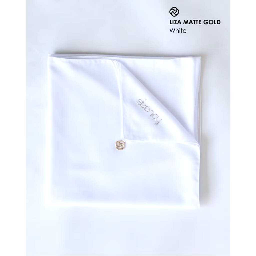 LIZA WHITE (PUTIH BERSIH/PUTIH SERAGAM) JILBAB POLOS DEENAY NEW LOGO MATTE GOLD DAN  LOGO BESI GOLD
