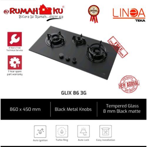 Kompor Tanam Gas Linea GLIX 86 3G Black Matt - Built-in Hob